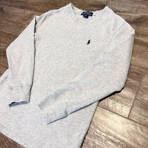 Polo Ralph Lauren Shirt Boys Small Gray V-neck Long Sleeve Pony Logo Preppy - Picture 1 of 7